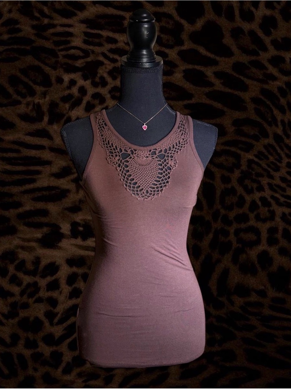 BCBGMaxAzria Mauve Crochet Yoke Tank Top